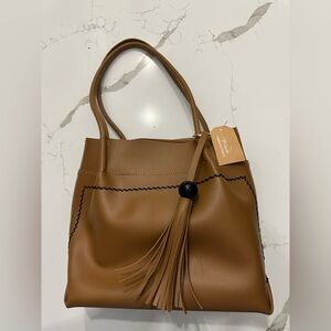 B Lush 2-in-1 Large Brown Faux Leather Tote Overnight Shoulder & Small Crossbody